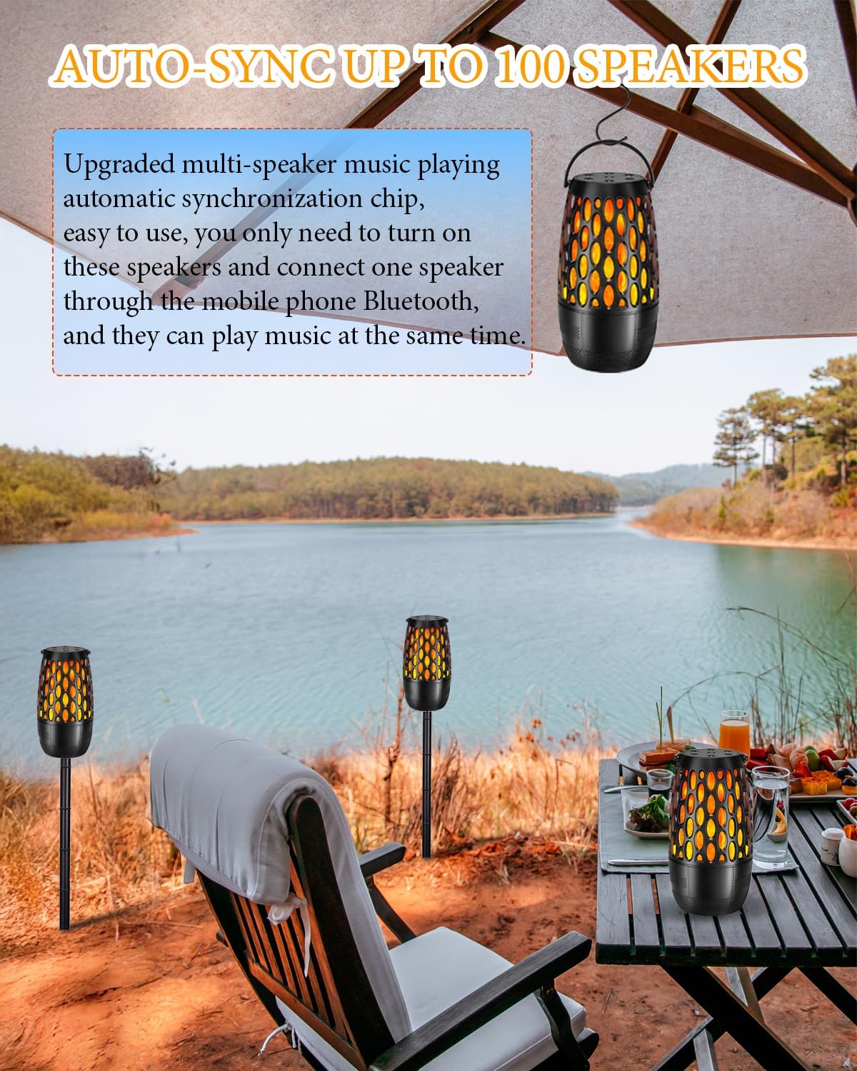 Upgraded Outdoor Bluetooth Speakers Waterproof Patio, Outdoor Speakers with Light, Multi-Speaker Auto-Sync Up to 100 Speaker, BT 5.3 HD Surround Sound, Cool Tech Gadget Gifts for Men (2 Pack) - Image 3