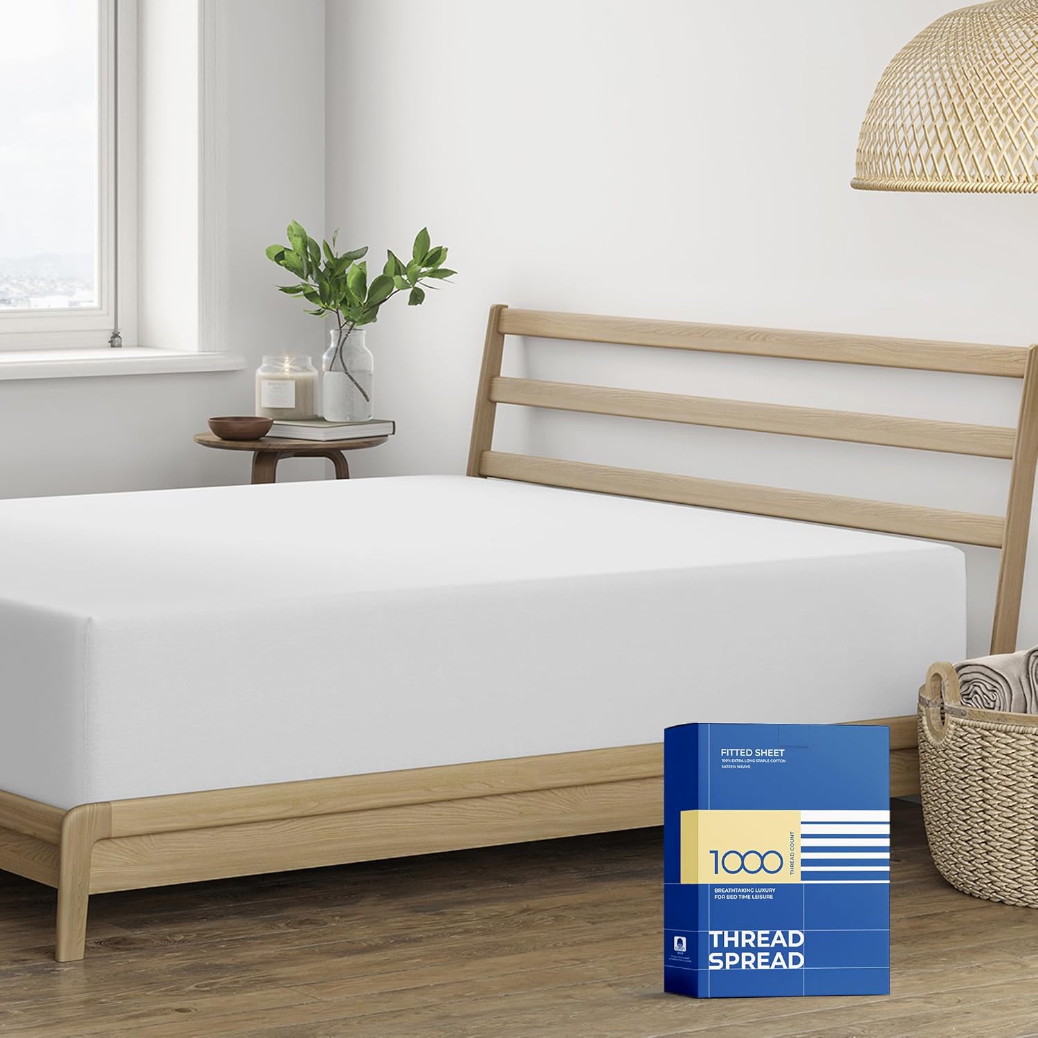 Thread Spread 100% Egyptian Cotton Fitted Sheet Queen Size - 1000-Thread-Count Queen Fitted Sheet Only, Extra Soft, Cooling, 16" Deep Pocket Luxury Sateen Weave Bottom, Hotel Quality - Ivory