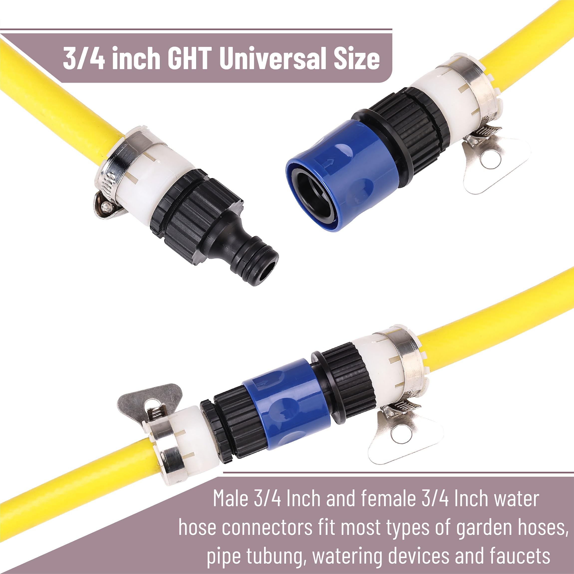 Bates- Conectores rápidos para manguera de jardín, 4 unidades, 3/4 pulgadas, macho y hembra, conector de manguera de plástico, accesorios de manguera de conexión rápida para manguera de jardín,