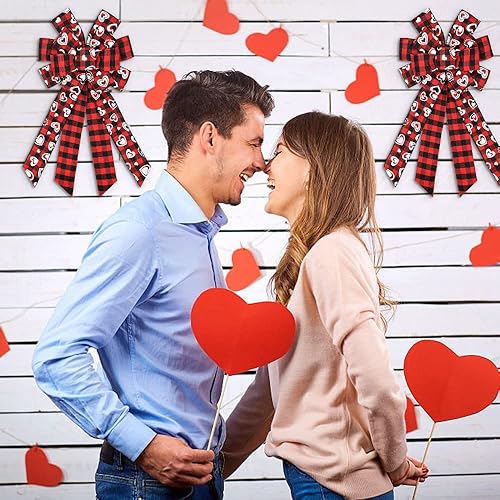 Miniatura 6 de Hying Lazos grandes para corona, lazo de corona de San Valentín, lazo de corona de San Valentín, lazos de búfalo negro y rojo, lazos navideños de