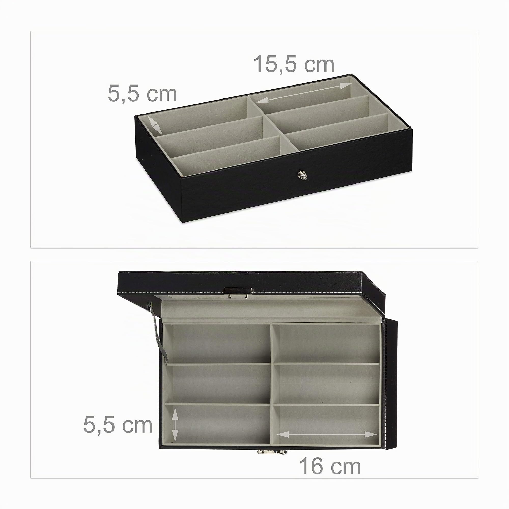 Relaxdays Caja para 12 gafas, estuche de almacenamiento para gafas de sol, caja de piel sintética