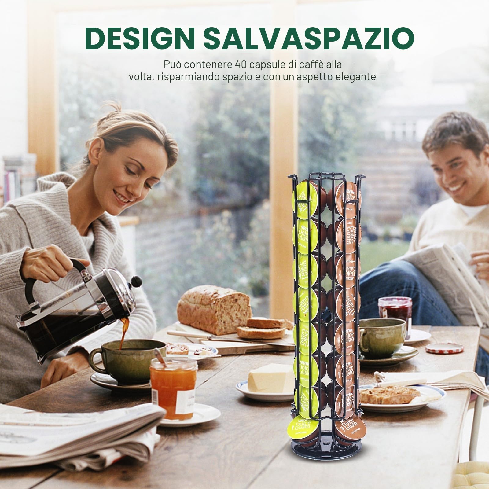 Porta Capsule per Caffè,Supporti per Capsule,Porta Capsule Caffe,Portacapsule per 32 capsule(Non contiene capsule di caffè)Supporto Girevole Verticale 360°,Nero