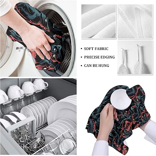 Miniatura 5 de Juego de 2 paños de cocina de Halloween, color rojo y negro, para cocina, ultra suaves, absorbentes, toallas de cocina, paños de cocina y toallas de