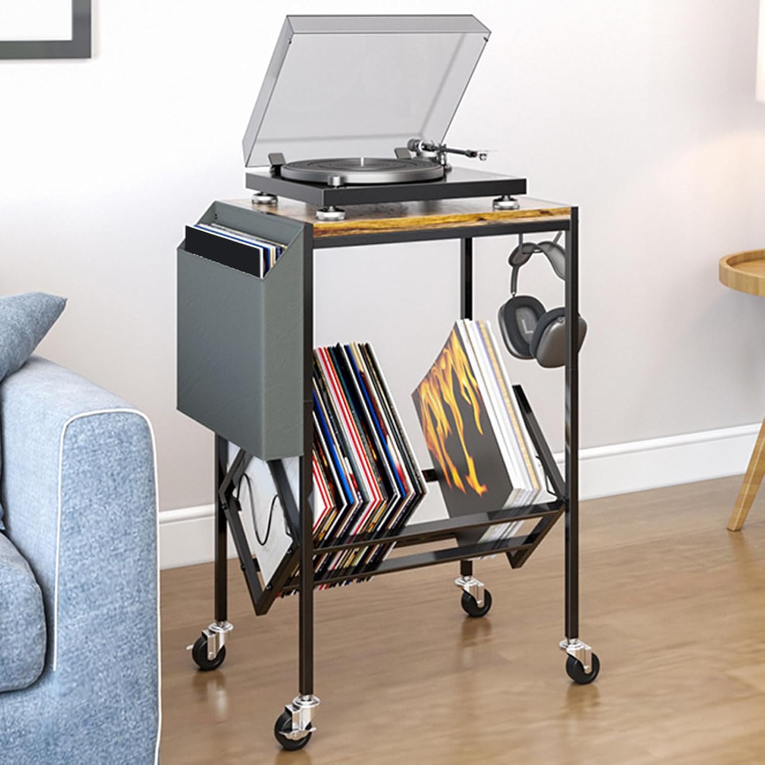レコードホルダー | 二段式レコードマウント,リビング 寝室 スタジオのためのコンパクト収納スタンド コレクション整理