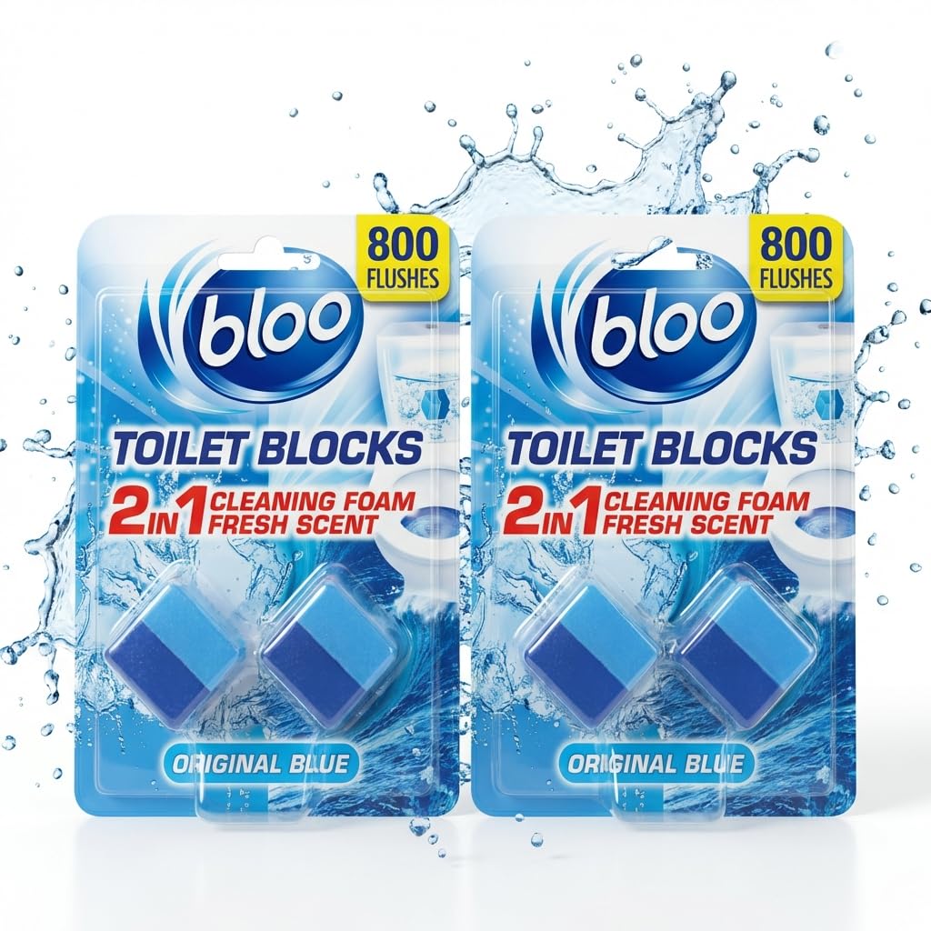 Bloo 2in1 In-Cistern Toilet Blocks Original 50g Limescale Remover Toilet Bowl Cleaner Foaming Action Fresheners Descaler Set of 4 Blocks