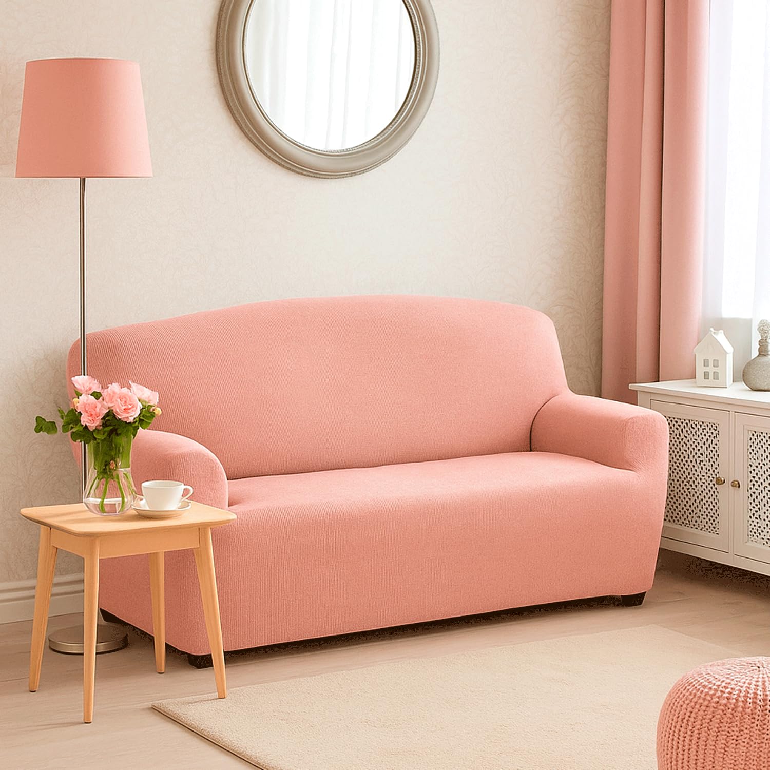 MAXIFUNDAS FUNDAS DE SOFA & CHAISE LONGUE Maxxifundas - Copridivano elasticizzato 3 posti, colore rosa pastello