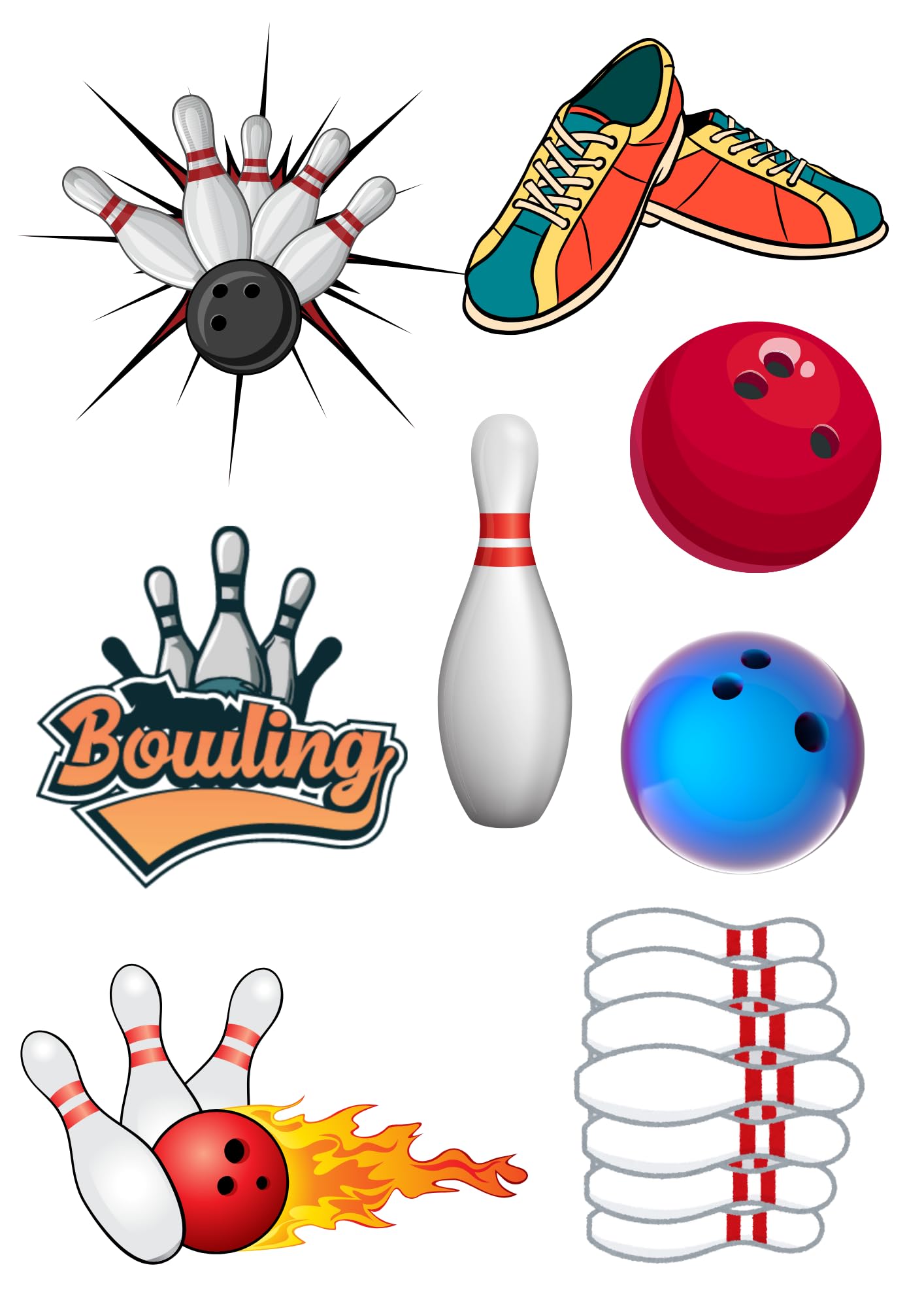 Edible print A4 Bowling theme Cake topper set cake decorations Wafer Card -NOT PRECUT - Birthday - Retirement
