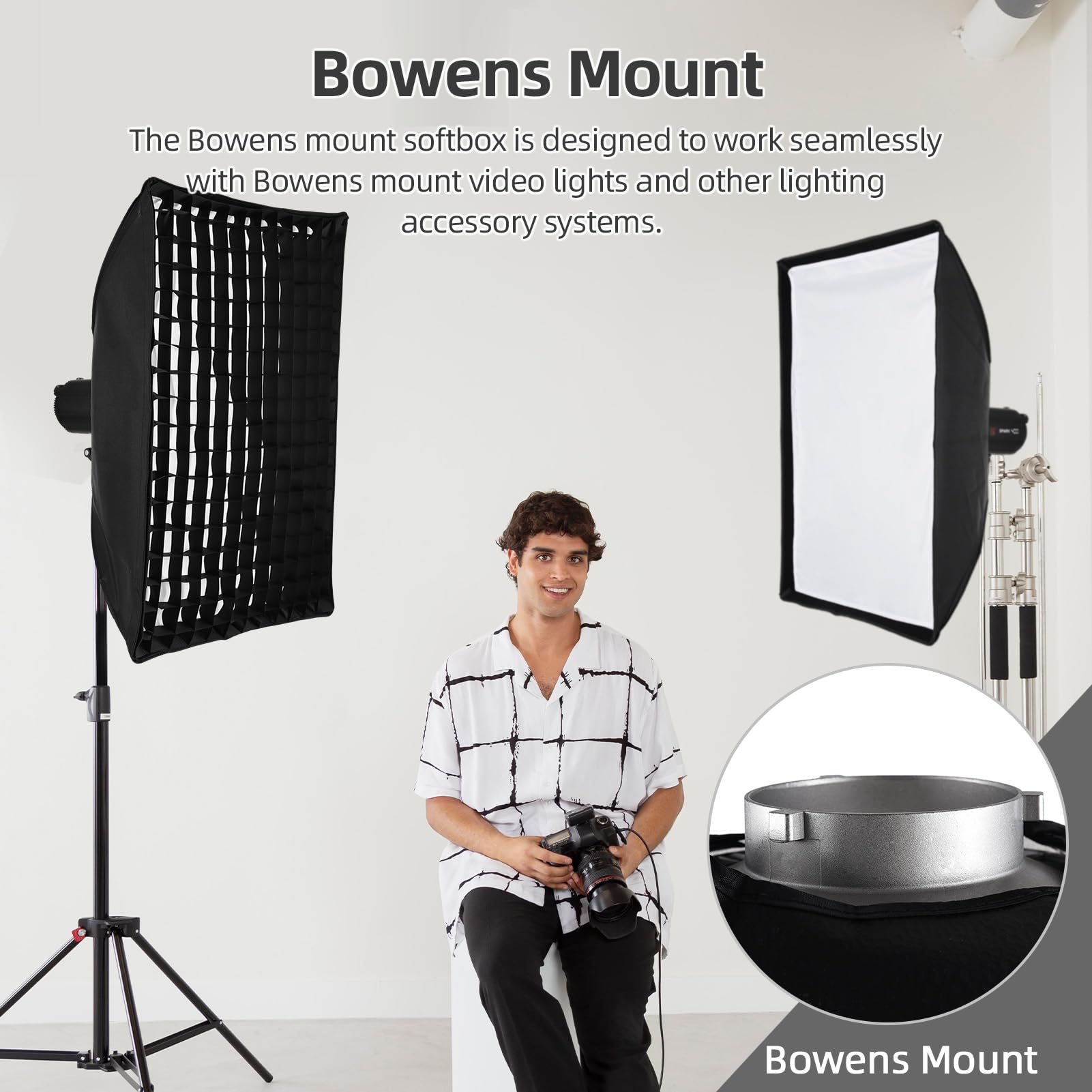 Andoer Softbox rectangular de 60 x 90 cm, con rejilla, paño suave y bolsa de almacenamiento para fotografía de productos, iluminación de estudio, transmisión en directo
