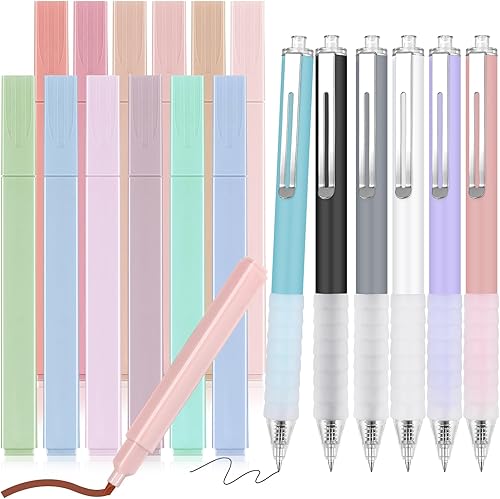 Yeaqee Juego de 24 rotuladores estéticos e iluminadores de la Biblia, no se corren, incluye 12 resaltadores líquidos de secado rápido, 12 bolígrafos