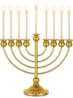 Sziqiqi Menorah 9 Branch for Hanukkah: Gold Menorah Candle Holder for Chanukah 10” Tall - Large Menora for Hannukah Table Centerpiece