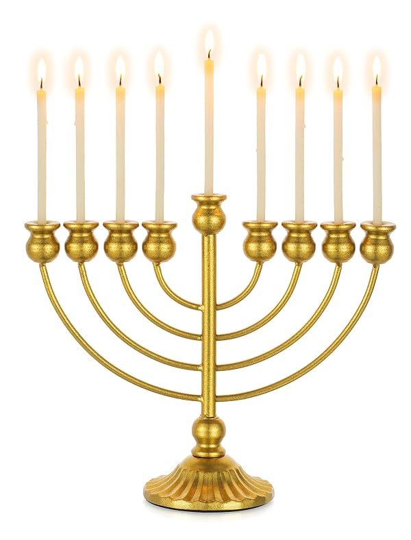 Sziqiqi Menorah 9 Branch for Hanukkah: Gold Menorah Candle Holder for Chanukah 10” Tall - Large Menora for Hannukah Table Centerpiece by Sziqiqi - Used condition - US$21.15
