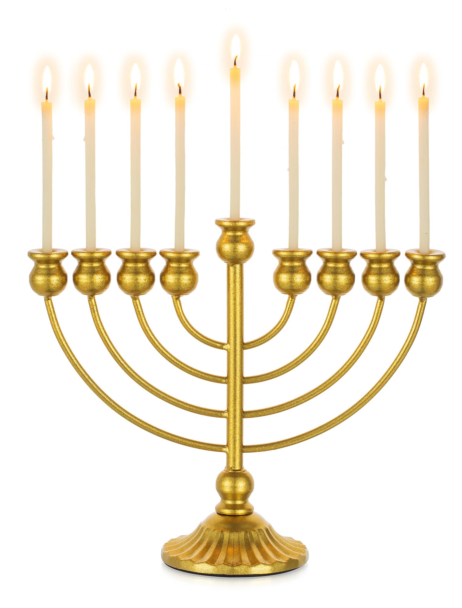 Sziqiqi Menorah Hanouka 9 Branches: Chandelier Hanouka Grand 26 cm de Hauteur - Hanoukia Menorah Doré pour Centre de Table Cheminée ou Étagère