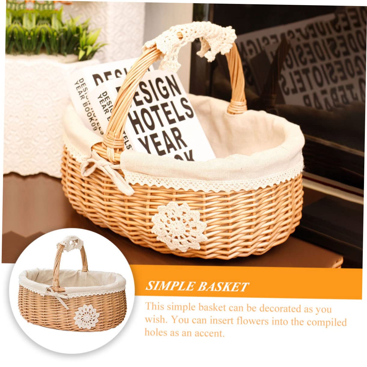 Cesta De Almacenamiento De Mimbre Asa Para Picnic Frutas y Flores Estilo Aleatorio Cesta Multiuso Para Cocina y Decoración Del Hogar