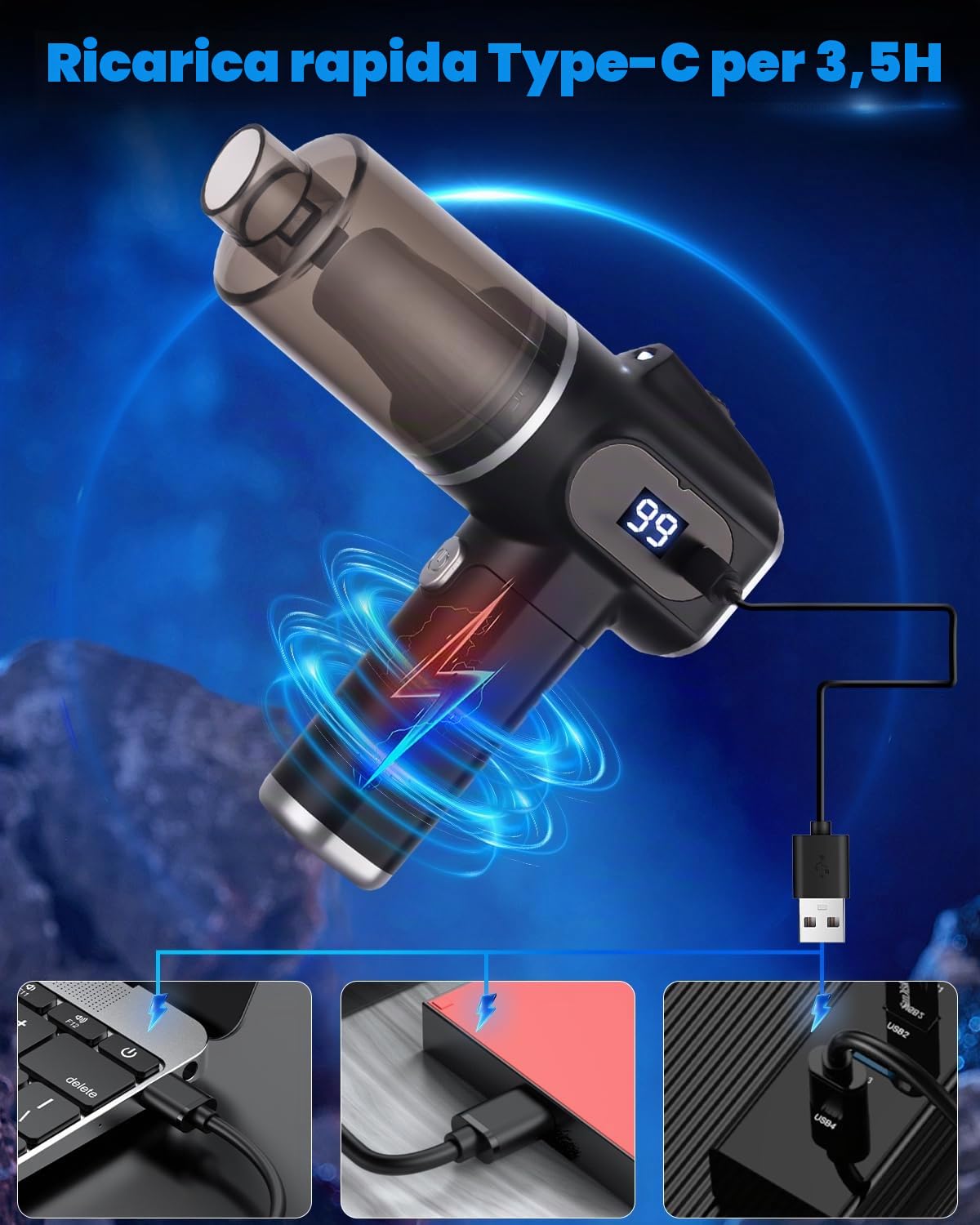 Aspirapolvere Per Computer, Aria Compressa Elettrico con luce LED, 50000 RPM Cordless Portable Vacuum,Elettrico Rimuovi Polvere Senza Fili & Aspirapolvere, per Tastiera,PC,Pulizia Casa,Auto