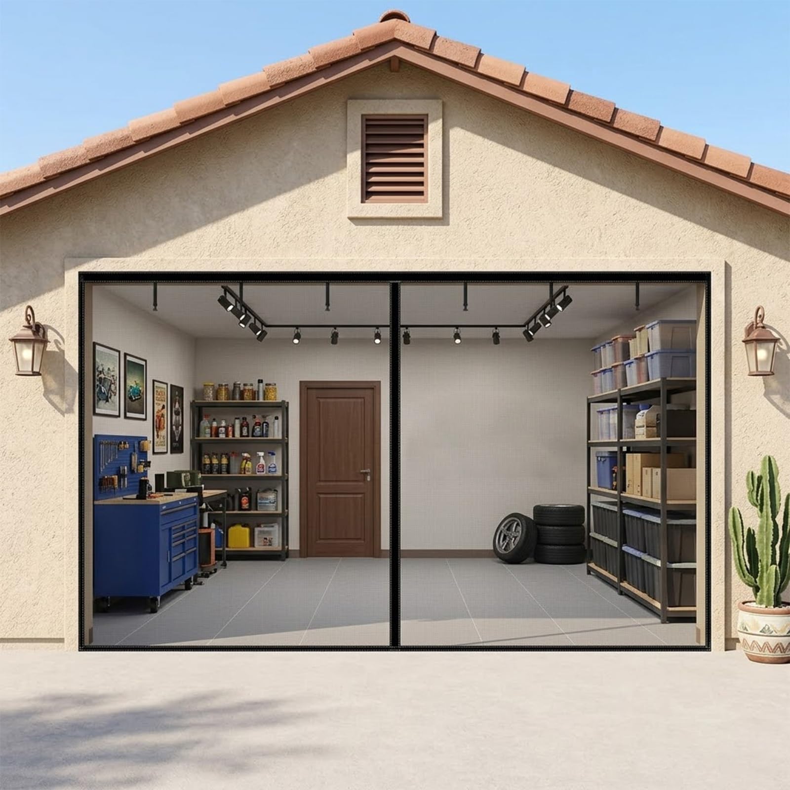 Moustiquaire magnétique pour porte de garage 2 voitures noir