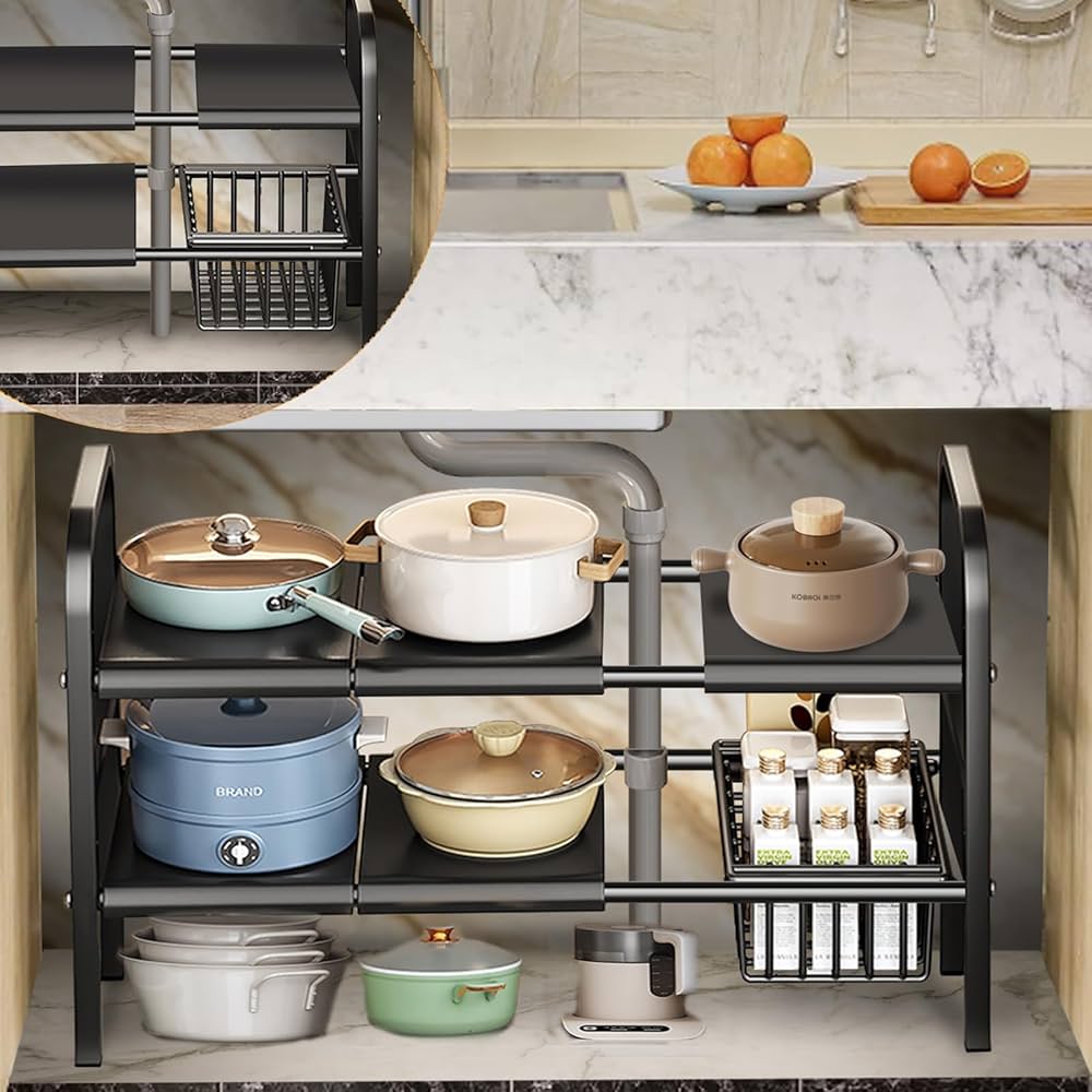 Amazon.co.jp: シンク下収納ラック 伸縮式【幅45〜78cm・高さ