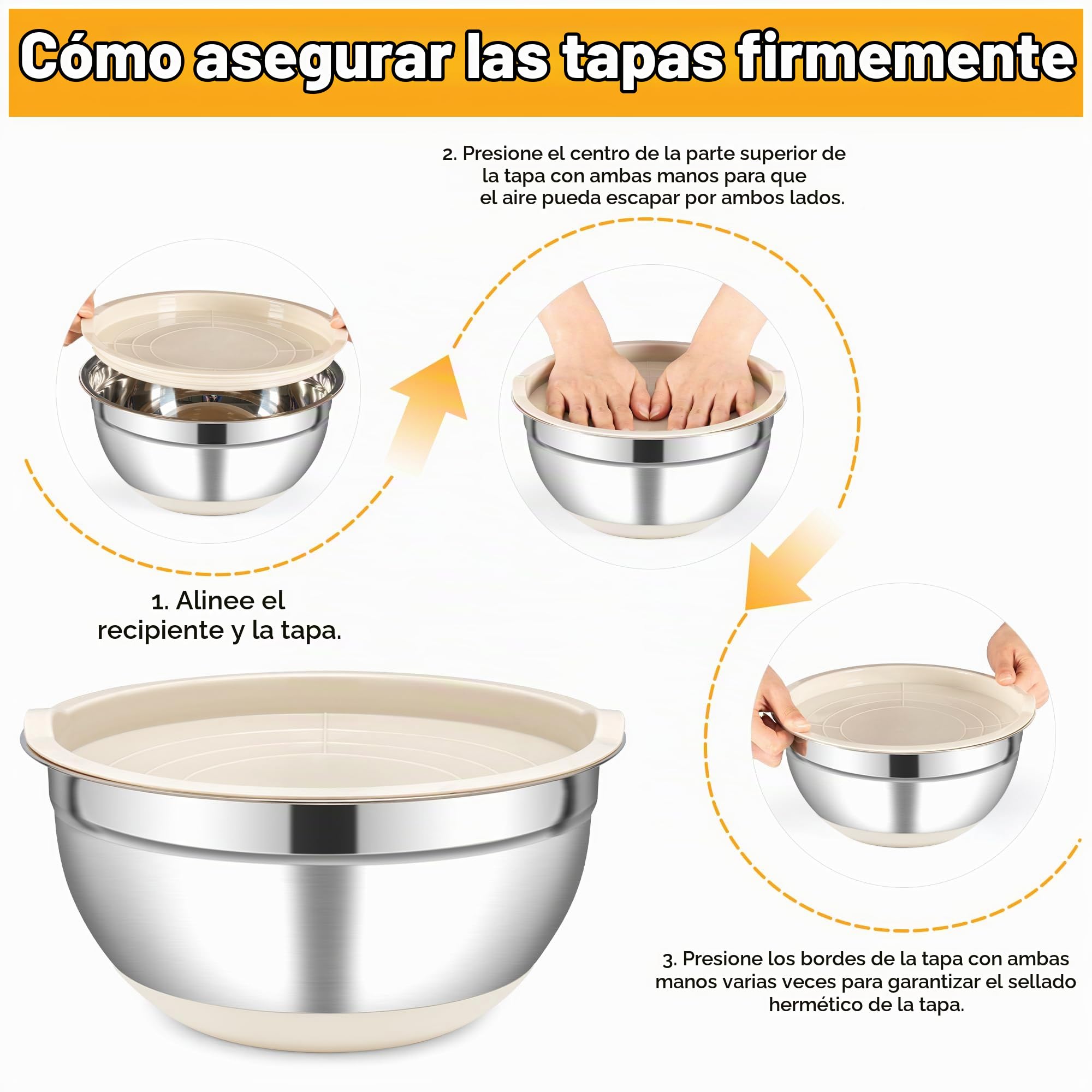 Fire More Ensaladera Acero Inoxidable 5 Piezas con Tapa, 3 Ralladores | Bol acero Inoxidable 4L/2,8L/1,8L/1,5L/1L, Apilables, Base Antideslizante, Preparar Ensaladas, Mezclar Ingredientes, Servir