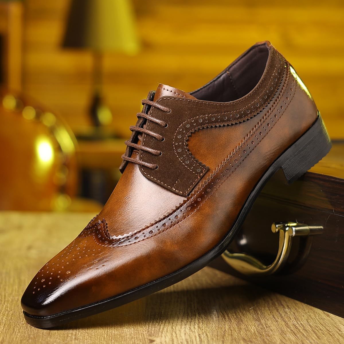 Scarpe Formali da Uomo Scarpe Stringate Brogue Punta ad Ala Classico, Elegante Stile Britannico, per Sposa Lavoro