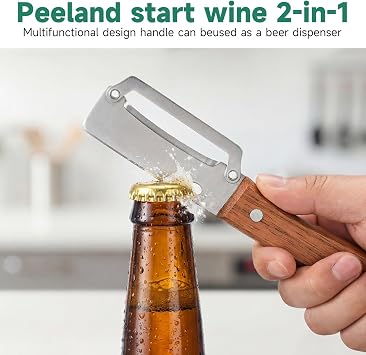 2Pcs 2 in 1 Multi Functional Vegetable Peeler, Stainless Steel Blade with Wooden Handle and Bottle Opener Kitchen Tool for Fruit Veggie Pumpkin Papaya Zucchini Peeling Potato Carrot Peeler