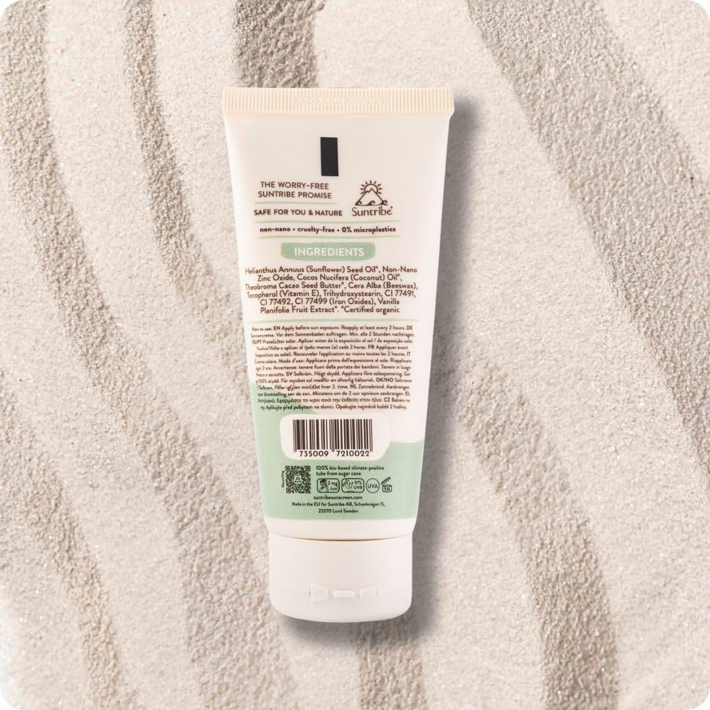 Crema Solare Naturale Minerale FPS 30 Suntribe - 100 ml, Tinta, Biologica - 100% Naturale & Sicura per i Coralli, Non-Nano Ossido di Zinco, Resistente all'Acqua - Vincitore Beauty Shortlist Awards