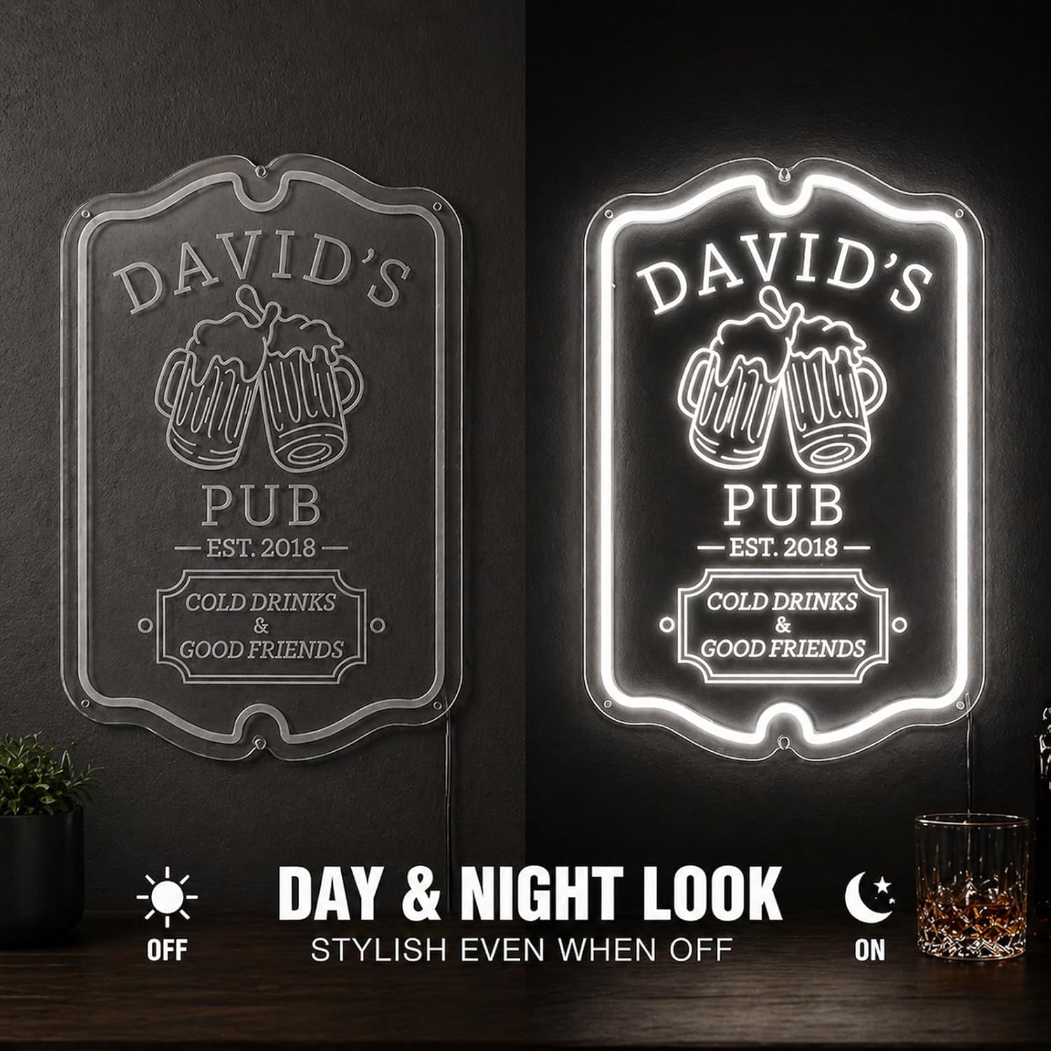 Custom Neon Bar Sign for Home Bar, Handmade Dimmable Personalized LED Bar Signs, 3D Custom Neon Bars Beer Light Sign for Home Bars Pub Man Cave Wall Decor, Gift for Men Dad