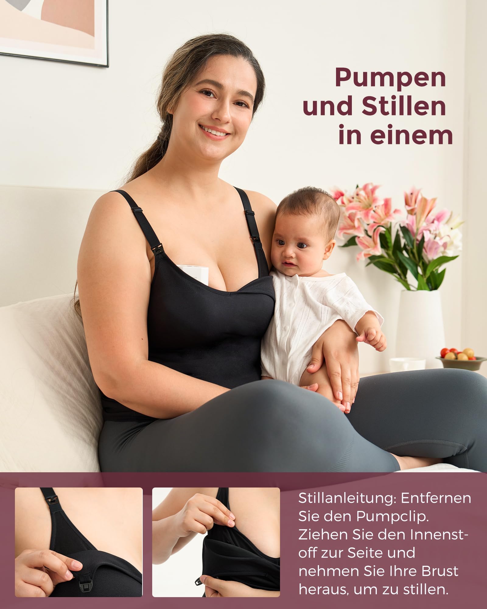 Momcozy Milchpumpe Mobile Style| M6, Tragbare Stillpumpe, Still-BH & Hands Free Pumping Tank Top, All-in-One-Pump- und Still-Tanktop für Damen Größe XL