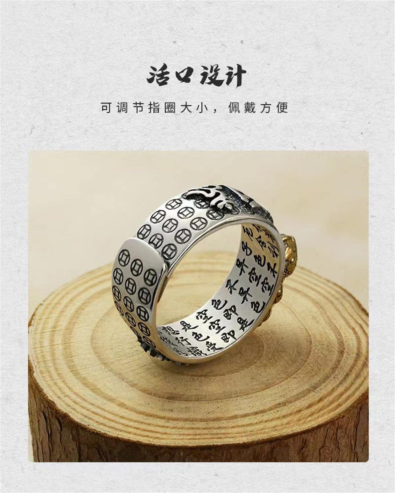 Feng Shui Pixiu mantra pierścionek S925 srebrny buddyjski amulet szczęścia mantra podwójna ochrona bogactwo miłość zdrowie pierścionek prezent dla mężczyzn kobiet