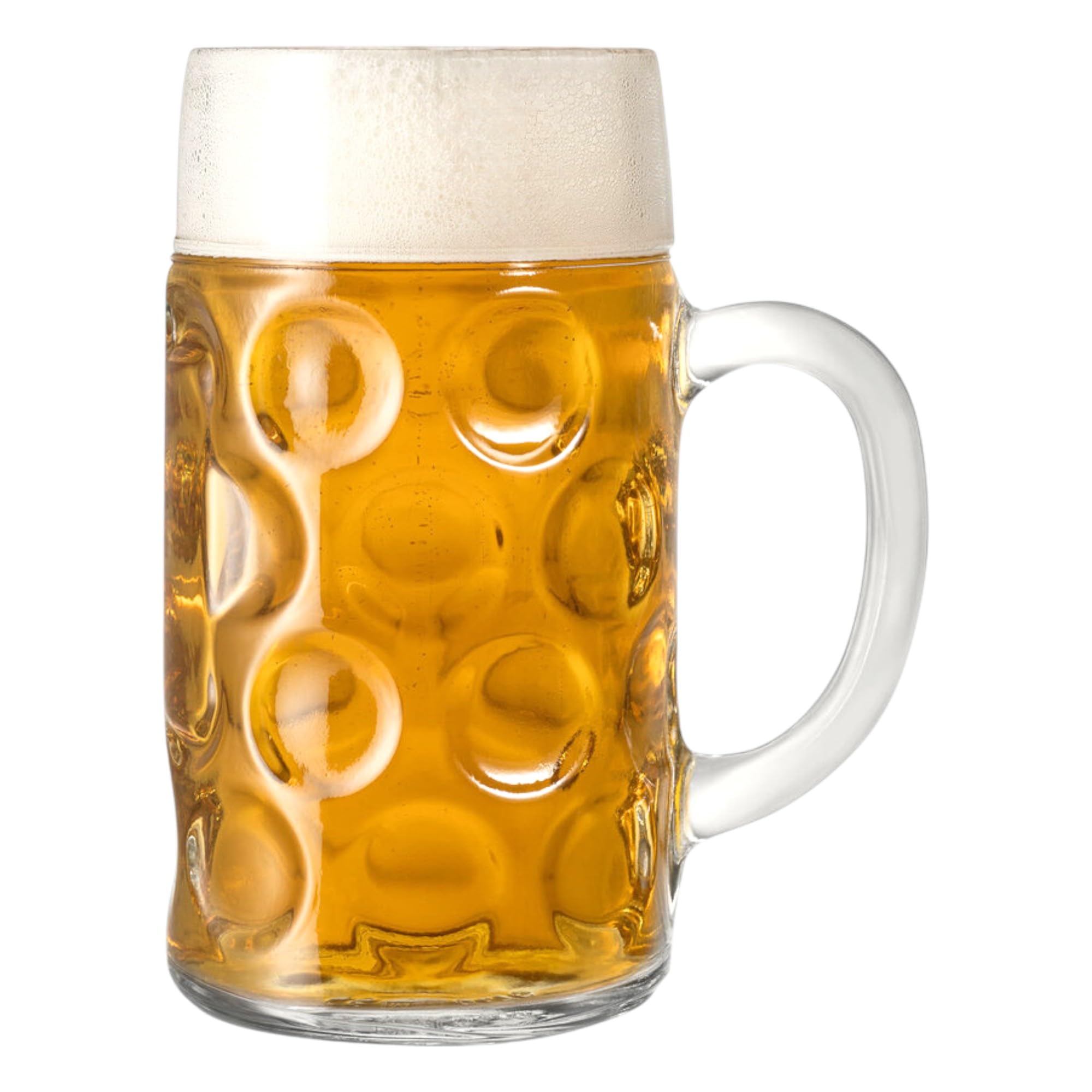 German Beer Stein | 1 Litre / 2 Pint (44oz) Oktoberfest Beer Mug | Authentic Dimpled Glass Tankards | Made in Italy, Dishwasher Safe