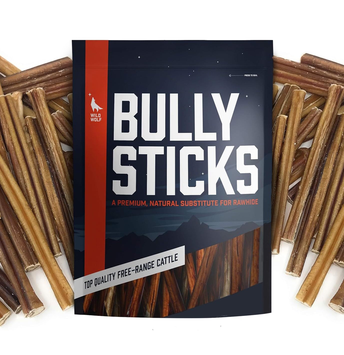 Wild Wolf 6-inch Angus Bully Sticks (8oz./~9-11 Sticks) Healthy, All-Natural, Long-Lasting Dog Chew Bones - Low Odor - Mixed Thickness - Lab-Tested,