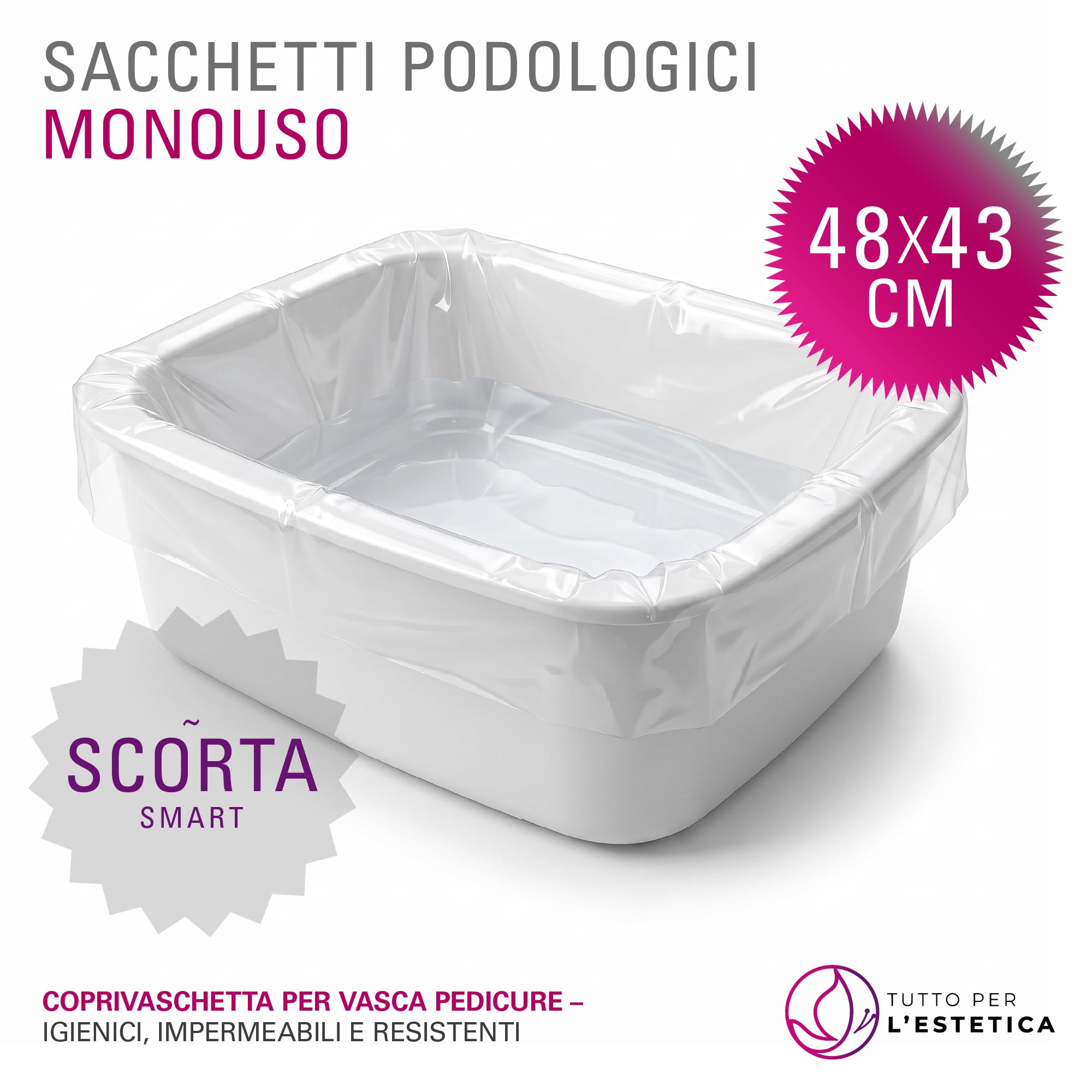 1000 Sacchetti Podologici Monouso 48x43 cm Coprivaschetta Vasca Pedicure | Monouso Igienici Professionali, Impermeabili e Resistenti per Centri Estetici, SPA, Centri Benessere, Istituti di Bellezza