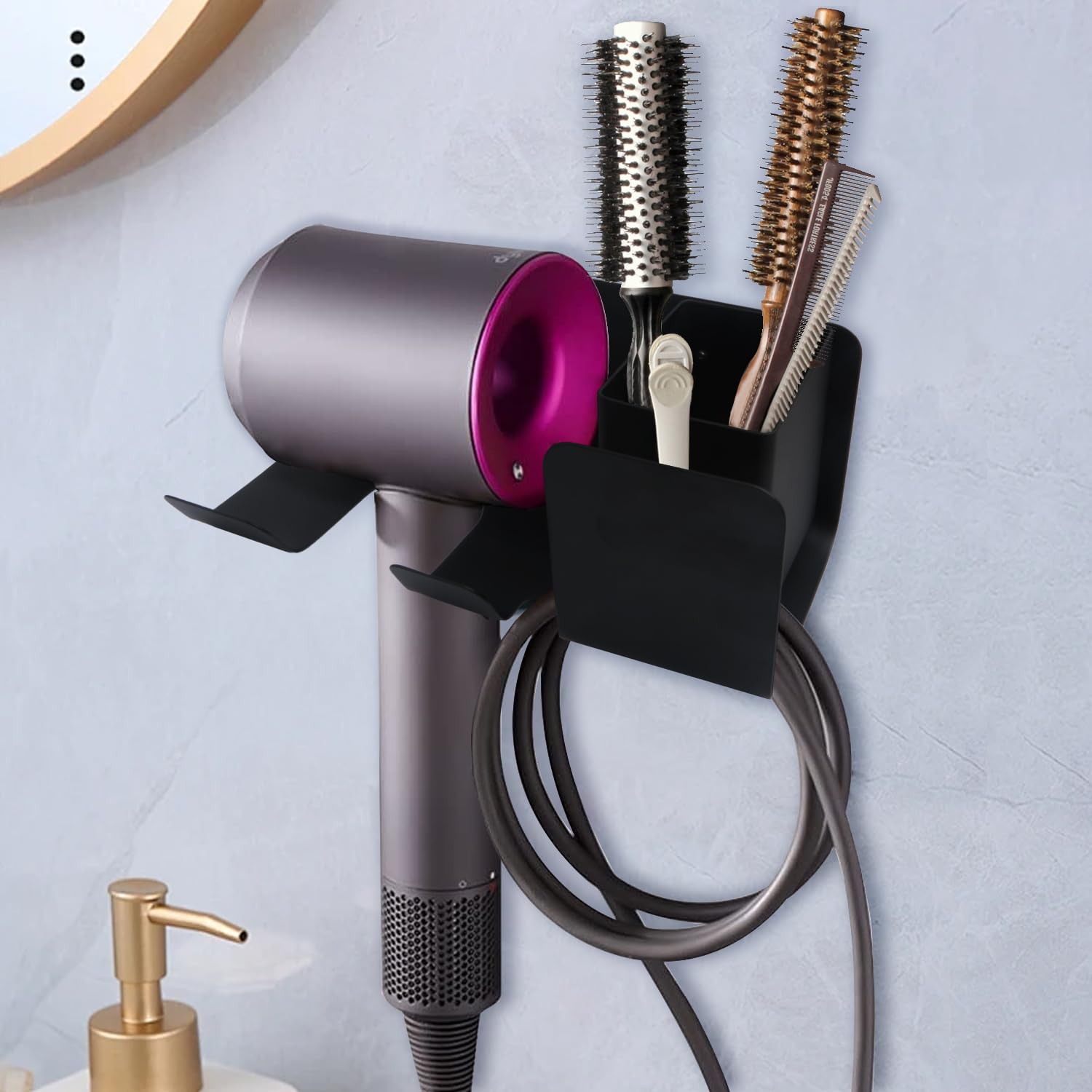 Supporto Per Phon E Piastre Da Parete - Porta Asciugacapelli Adesivo In Acciaio Inossidabile Nero - Foto 11