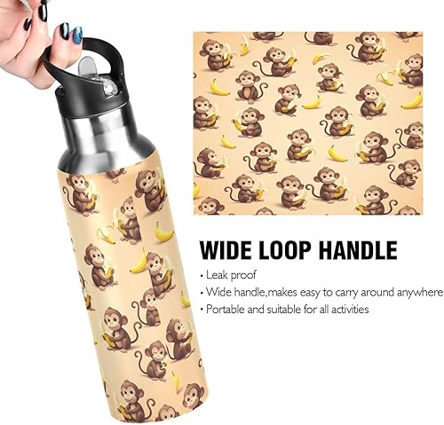 Miniatura 4 de Cute Cartoon Monkeys Bananas Stainless Steel Water Bottle 20 Oz, BPA-Free Sports Water Bottle Leakproof Water Bottles
