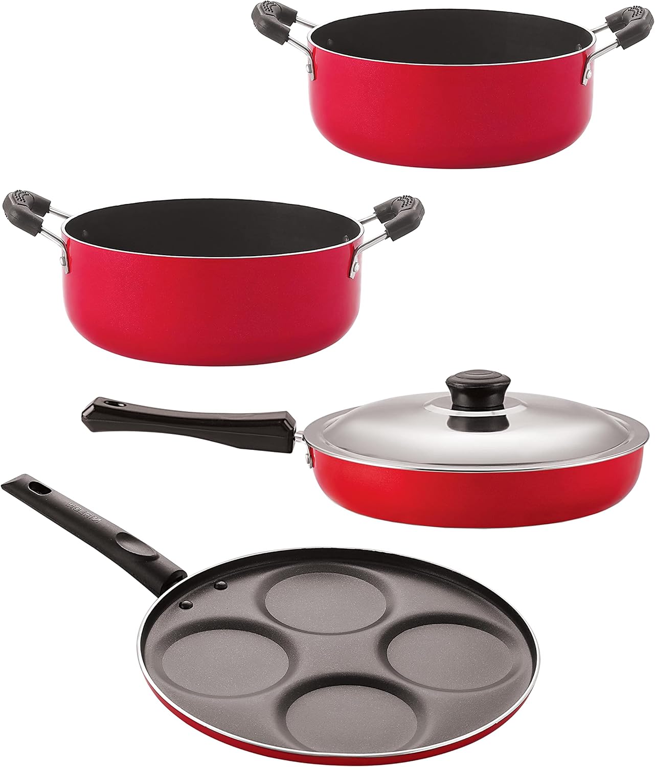 Gas Compatible Non Stick Aluminium Cookware Set of 4 Pieces (FP13_UP4_CS26_CS24)