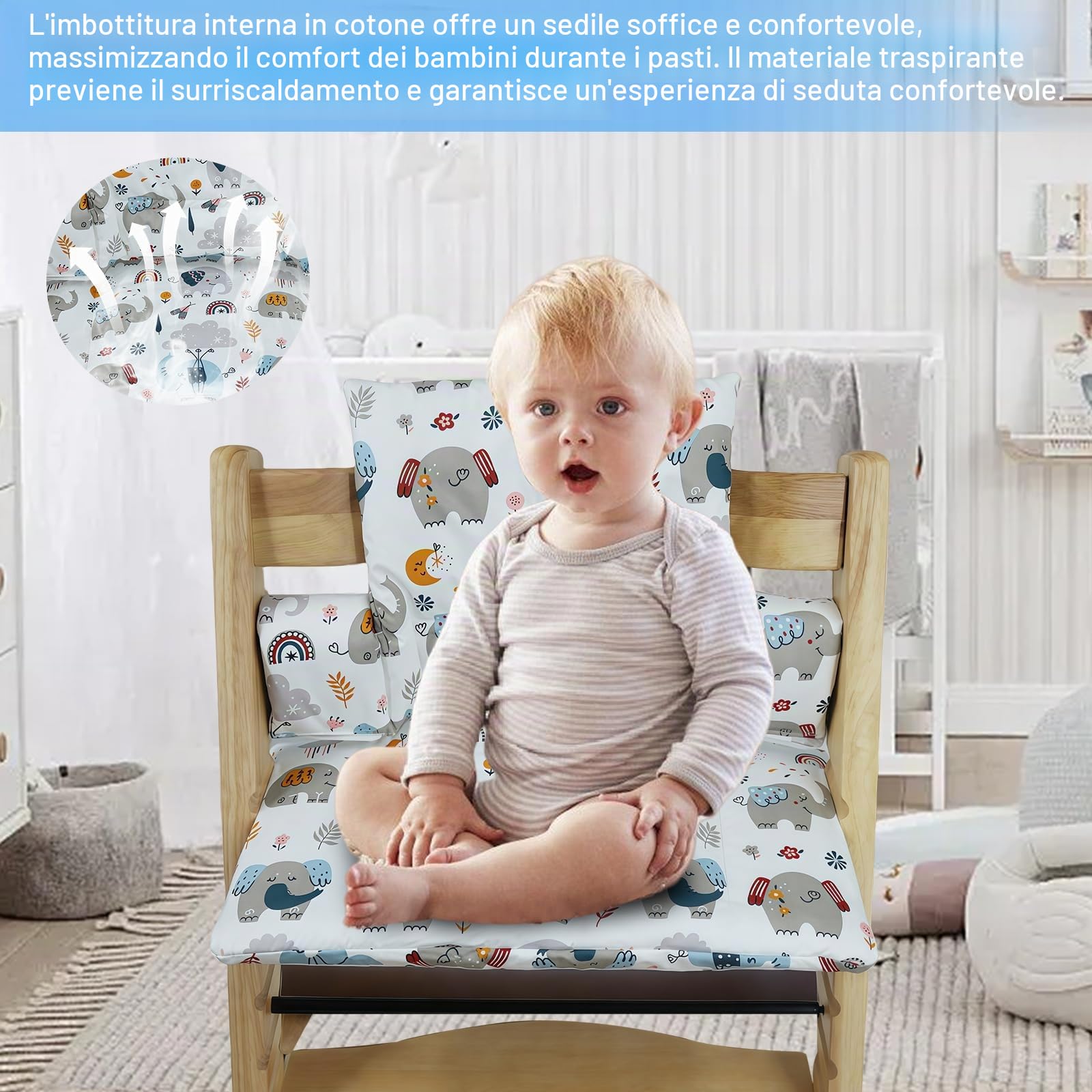 Cuscino per Seggiolone per Bambini per Stokke Tripp Trapp, Set di 2 Cuscini Impermeabili per Seggiolone, Cuscino Seduta Morbido Rimovibile per Neonati, Facile da Pulire, Facile da Fissare