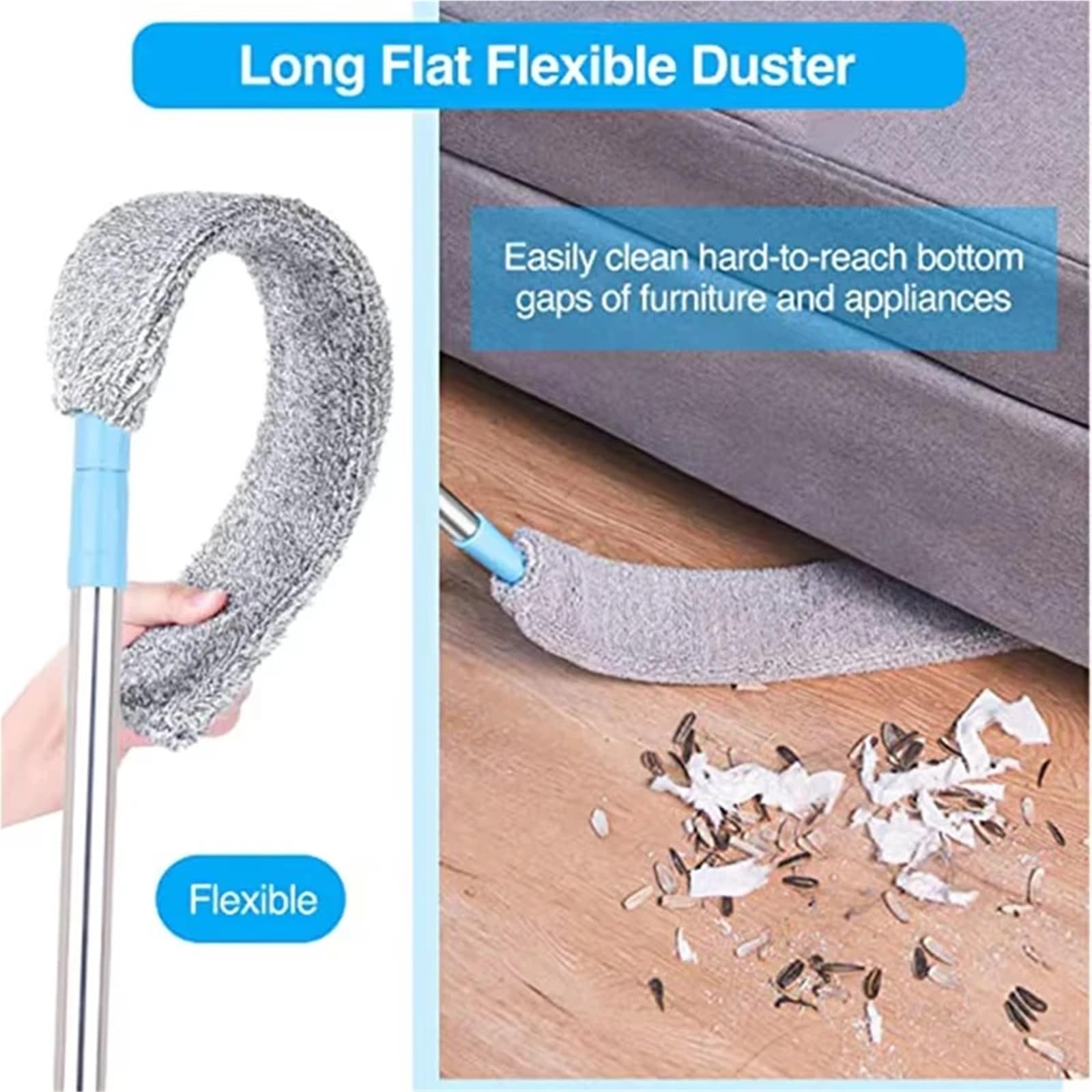 Plumero Fregona de Polvo Desmontable con Mango Largo, Limpiador Huecos for Suelo, Techo, Cama, Muebles, sofá, Herramienta Limpieza Integral Microfibra Flexible(220cm Mop4)