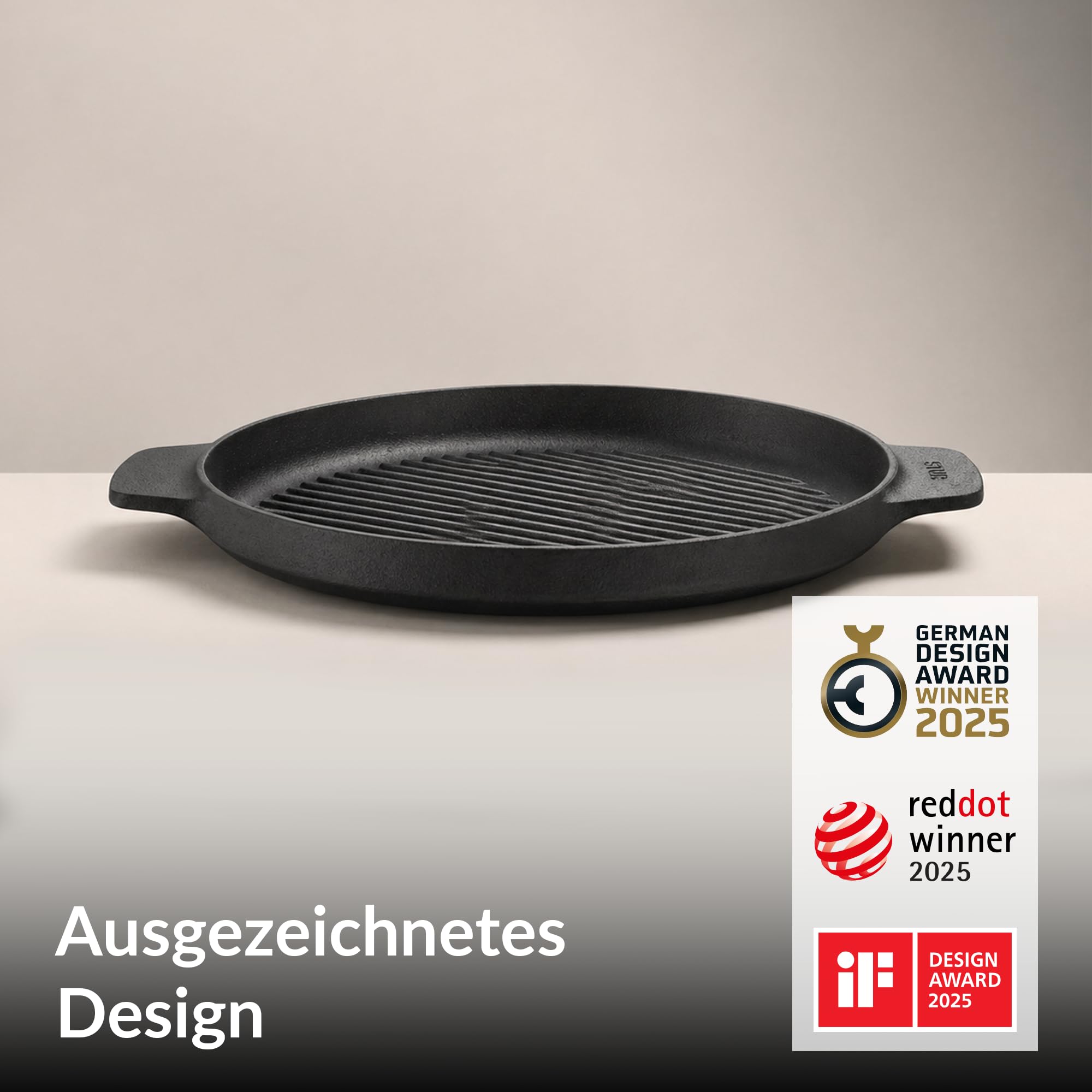 STUR - ORIGINAL Gusseisen Grillpfanne Induktion 28cm - Cast Iron Pan für alle Herdarten - Runde Grillpfanne Gusseisen ohne künstliche ANTIHAFT-BESCHICHTUNG & kratzfest - Made in Germany