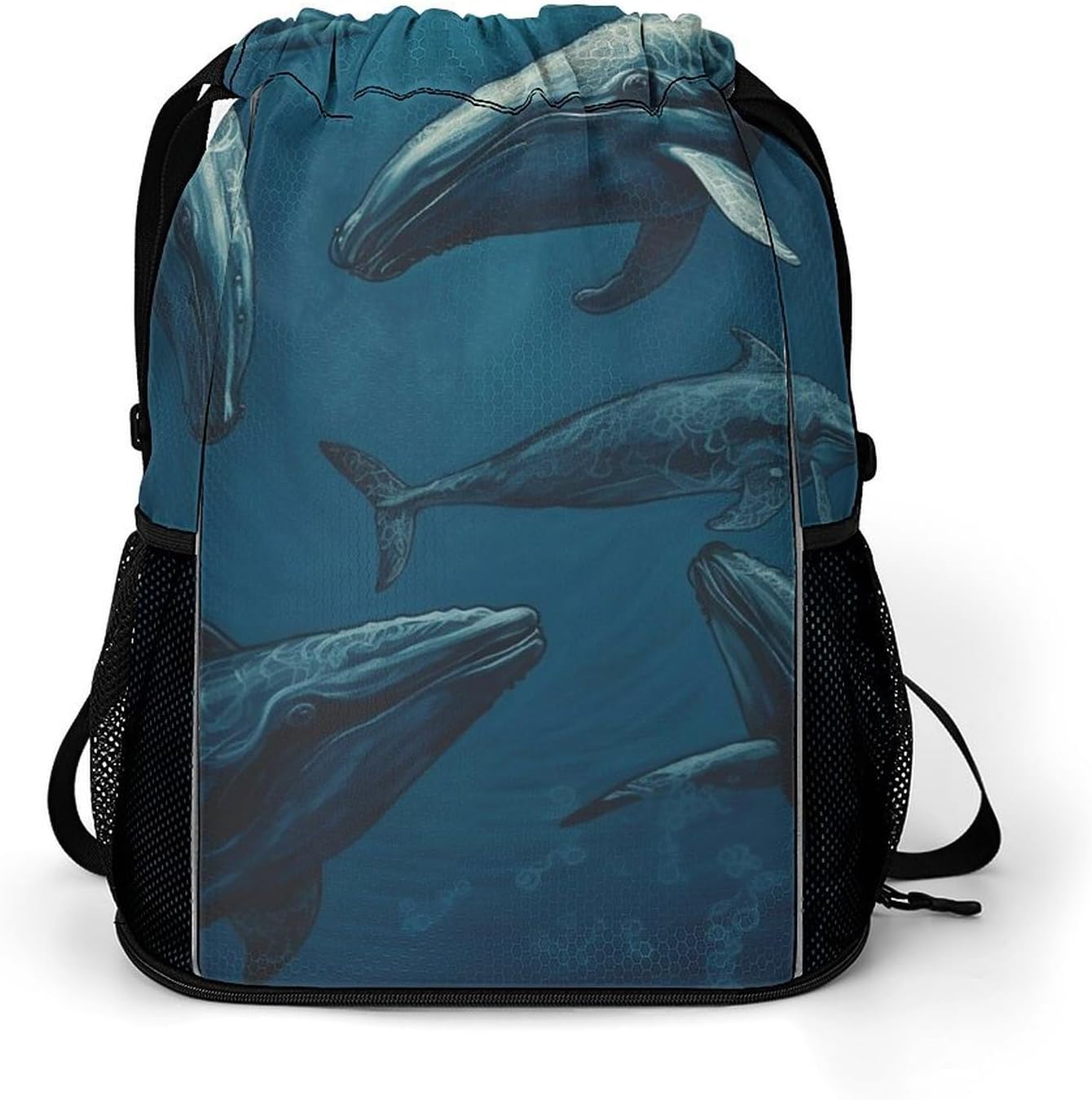 Small Gym Bag Ocean Whale Printed Drawstring Gym Bag for Men Lightweight Waterproof Drawstring Backpack for Women with Shoe Compartment for Travel Tourism Work And Fitness