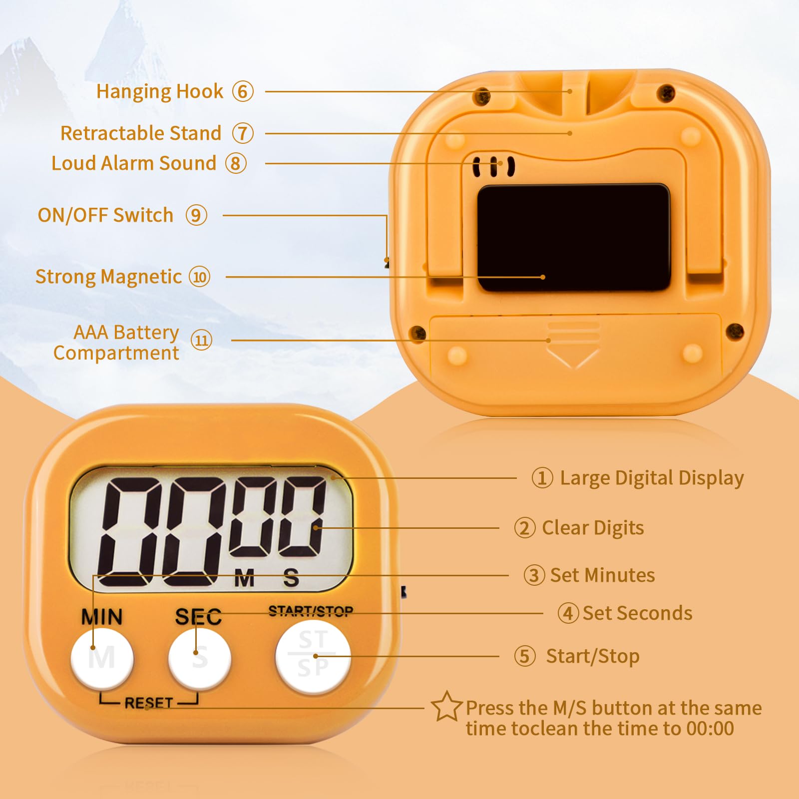 Amazon.com: 4 Pack Orange Digital Kitchen Timer Magnetic Digital