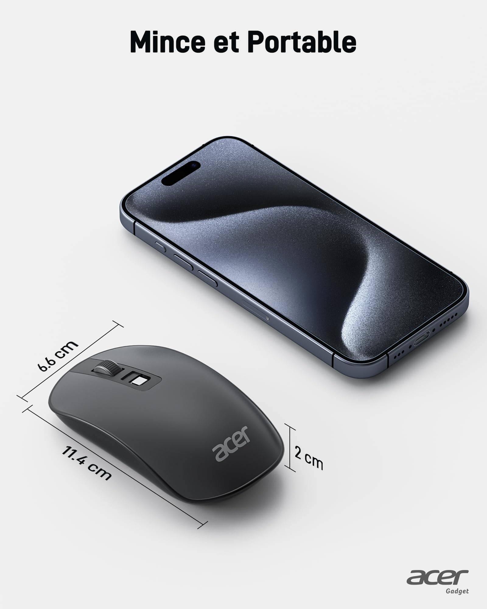 Acer Souris sans Fil 2.4GHz Optique 4 Boutons Programmables 1600 PPP Ambidextre Ergonomique USB PC