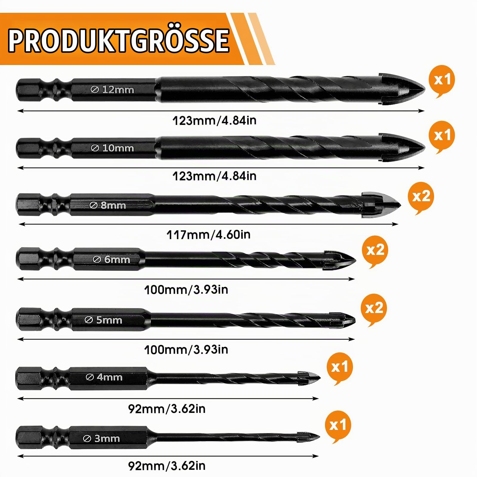 Fliesenbohrer Set 1 stück 4/5/6/810 / 12mm Bohrer Bits Kreuz Sechskantfliese Bits Keramikbetonlochöffner Legierung Dreieck Bohrglas Bits Holzbearbeitung Fliesenbohrer (Color : 8mm, Size : Black Fliesenbohrer Set 1 stück 4/5/6/810 / 12mm Bohrer Bits Kreuz Sechskantfliese Bits Keramikbetonlochöffner Legierung Dreieck Bohrglas Bits Holzbearbeitung Fliesenbohrer (Color : 8mm, Size : Black