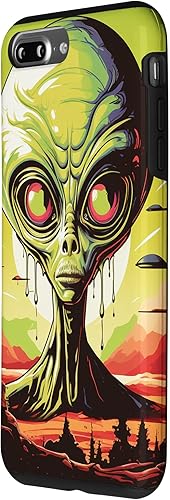 Vista 20 de iPhone 14 Pro Cute Green Alien Head UFO Space Face Alien Case