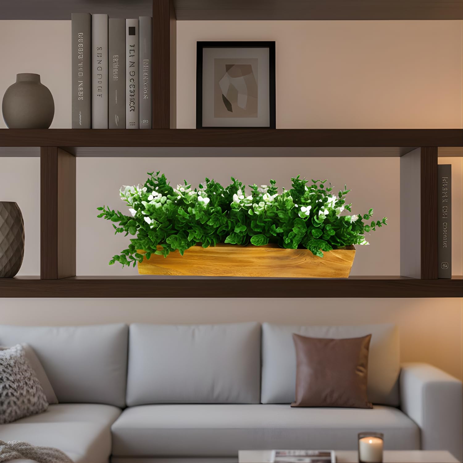 Artificial Plant Leaves - Wooden Tray Decor -4