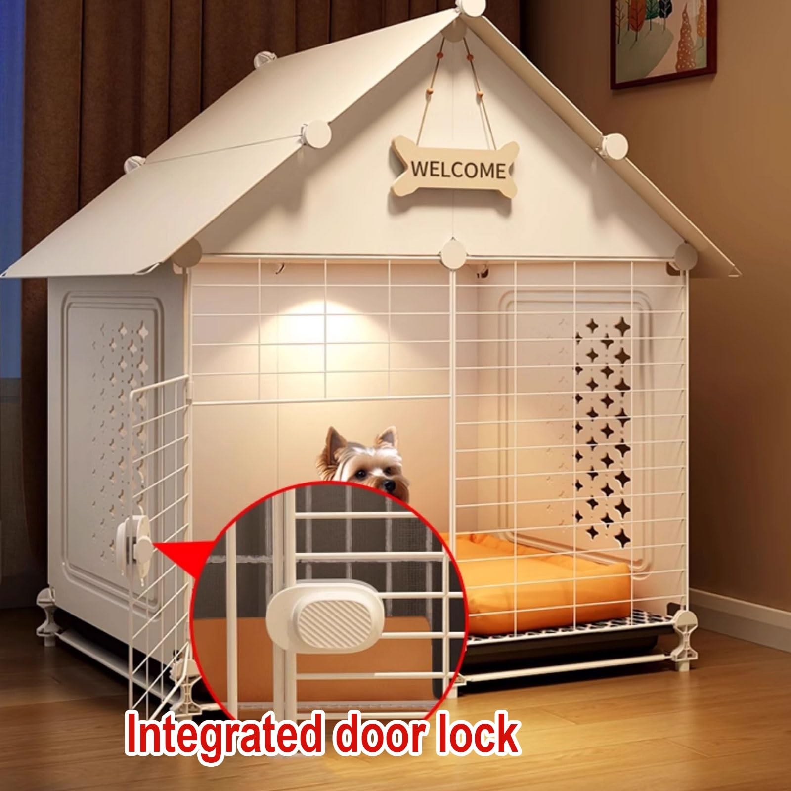 Small Dog playpen Made of Iron and PP Puppy playpen Indoor with 4 Pull-Out Trays Bottom mesh Foot pad Design for Kittens, Ferrets, Guinea Pigs - 71 * 71 * 91CM