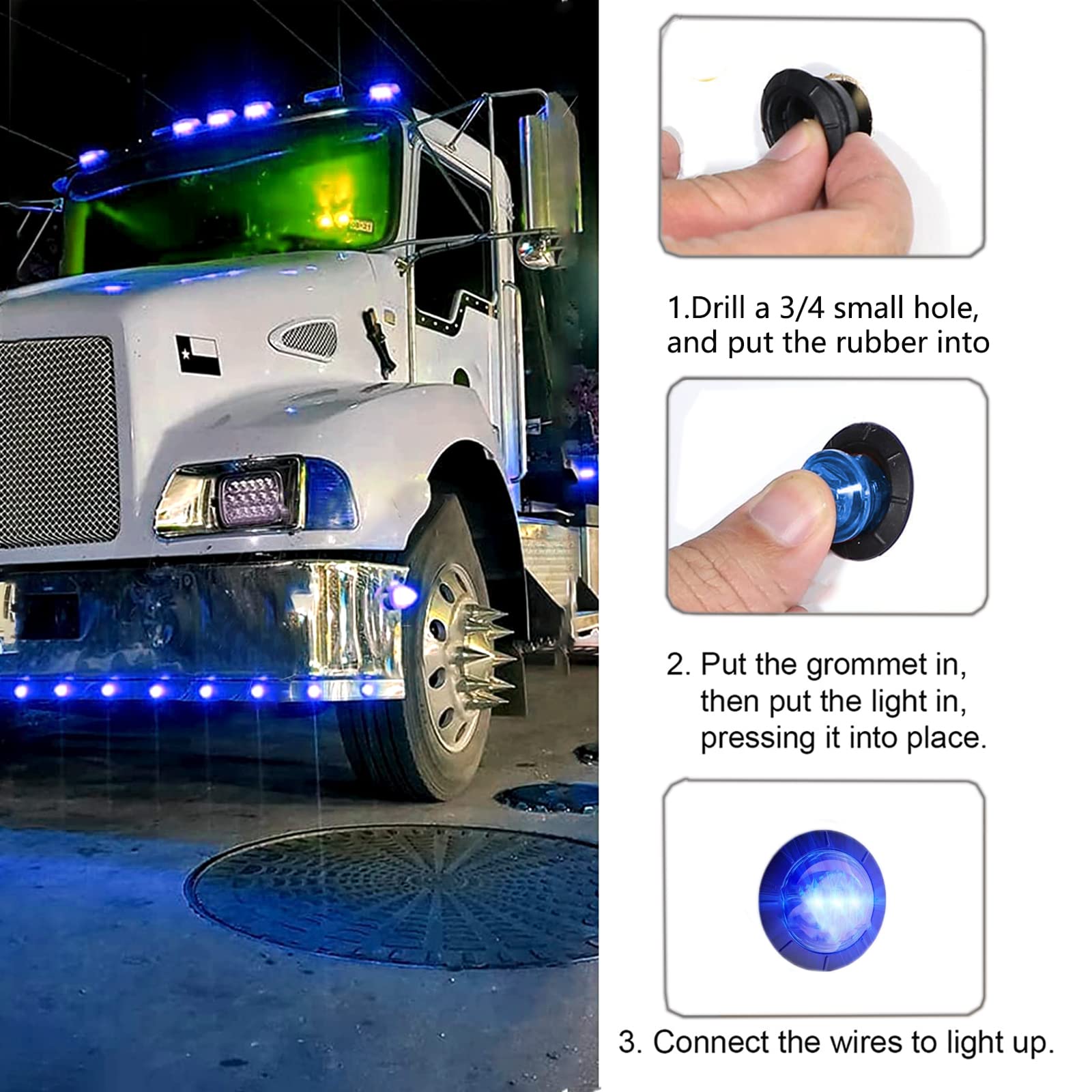 JXOFROAD 10pcs 3/4'' LED Side Marker Lights Blue,Waterproof Bullet Rear Clearance Indicators Lights for Trailer Truck Car Pickup ATV Caravan