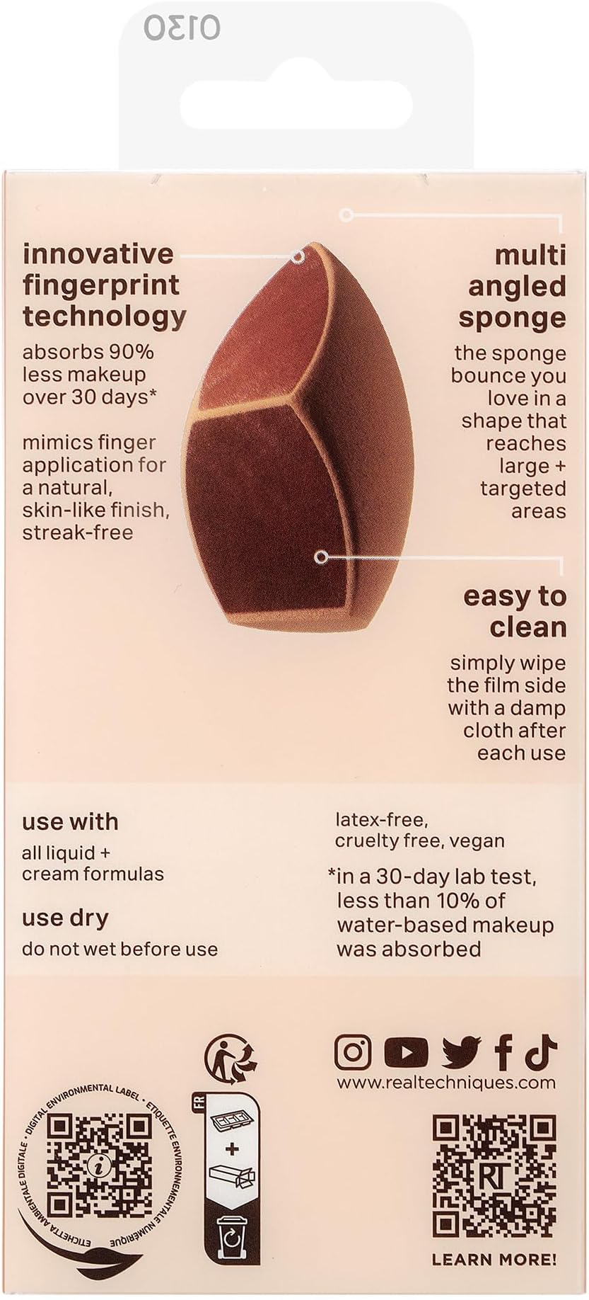 Real Techniques Makeupsaver Sponge, Makeup Blender Sponge For Liquid & Cream Formulations, Natural Finish & Reduces Makeup Waste, Targeted Application, Cruelty & Latex-Free, 1 Count