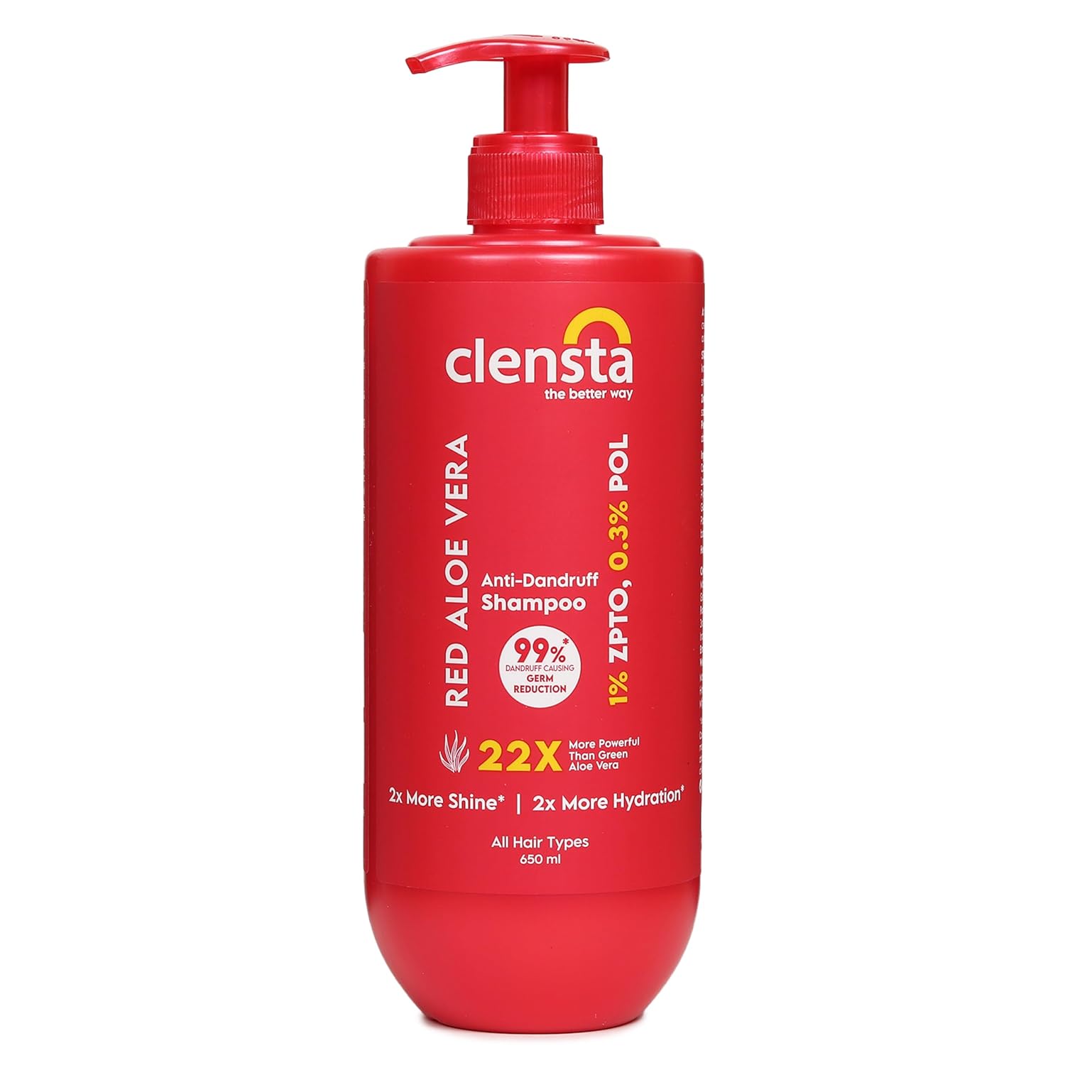 Clensta Red Aloe Vera Anti-Dandruff Shampoo With Zpto & Red Aloe Vera For Reduces Dandruff, Itching And Irritation Daily Use |All Hair Types | Men & Women | Sulfate & Paraben Free 650 ml
