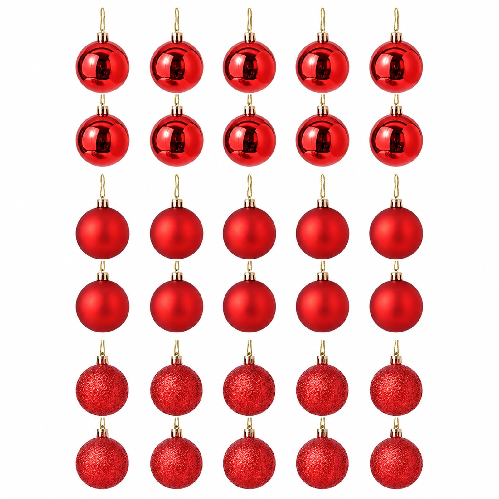 30 Red Shatterproof Baubles with Pre-Strung Hangers 4cm Christmas Tree Set