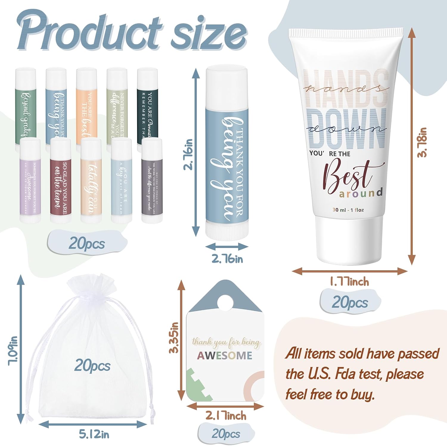 20 Sets Thank You Gifts Bulk for Women Inspirational Hand Cream and Lip Balm Set Nurse Affirmation Appreciation Gifts for CNA Week Nurse Assistant Graduation Office Staff Team Coworker Summer Favor