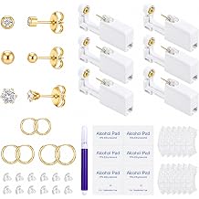 18PCS Ear Piercing Kit, Piercing Kit Ear Self Disposable Set with Steel Earrings, Gold Studs Tool for At Home Use, Needle Gun Easy-to-Use for Adults, Gold