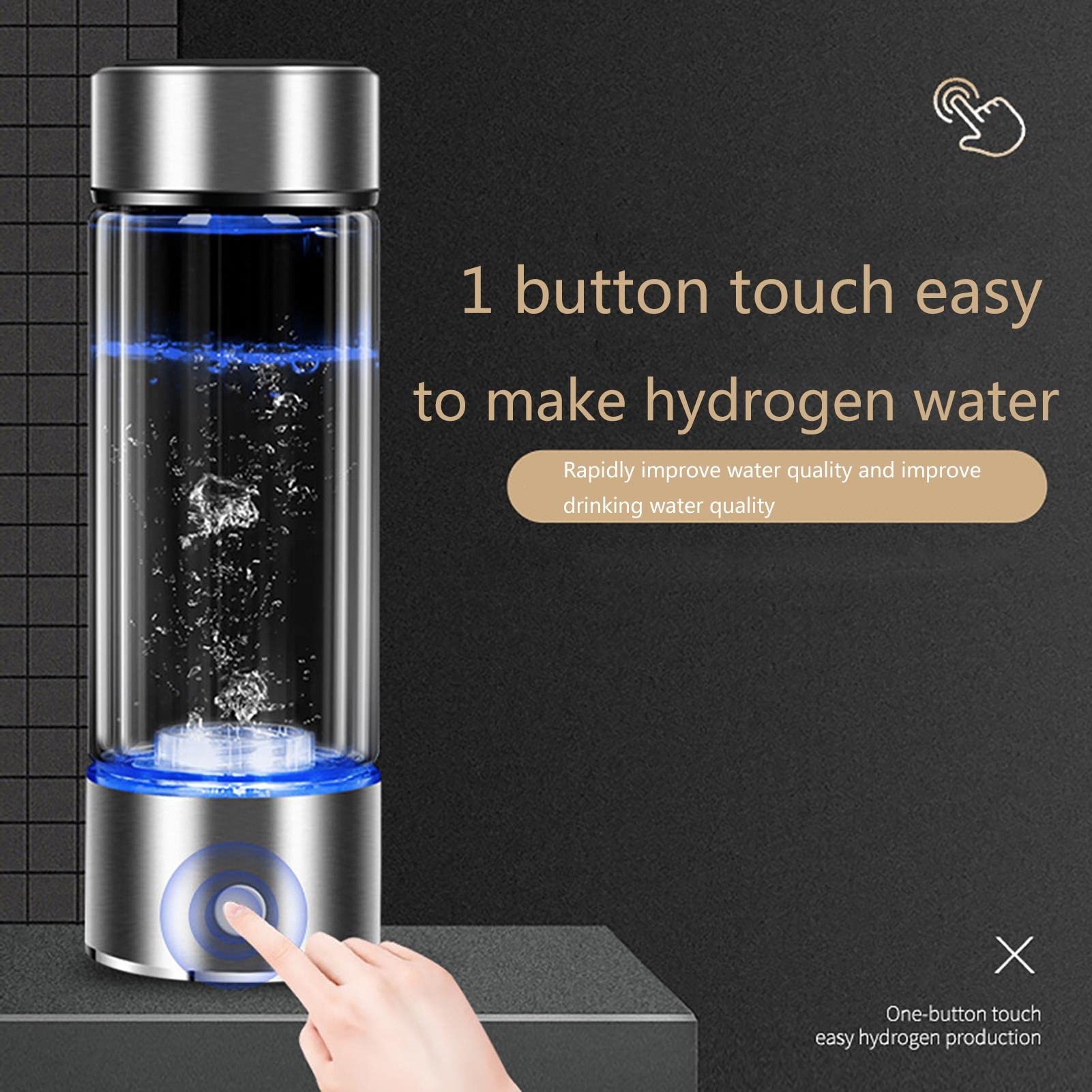 PAHION Generador Ionizador De Agua Hidrogenada Botella De Agua Hidrogenada Portátil Electrolisis Rápida En 3 Minutos Obtiene 1300-1600PPB Alta Concentración Sin BPA Botella Deportiva Saludable 430ML
